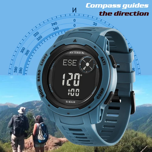 Imagen 2 del producto Avtrek Outdoor Digital Sports Watch Podómetro Reloj Electrónico de Pulsera para Hombre con Brújula Impermeable Senderismo Escalada Relojes Turísticos
