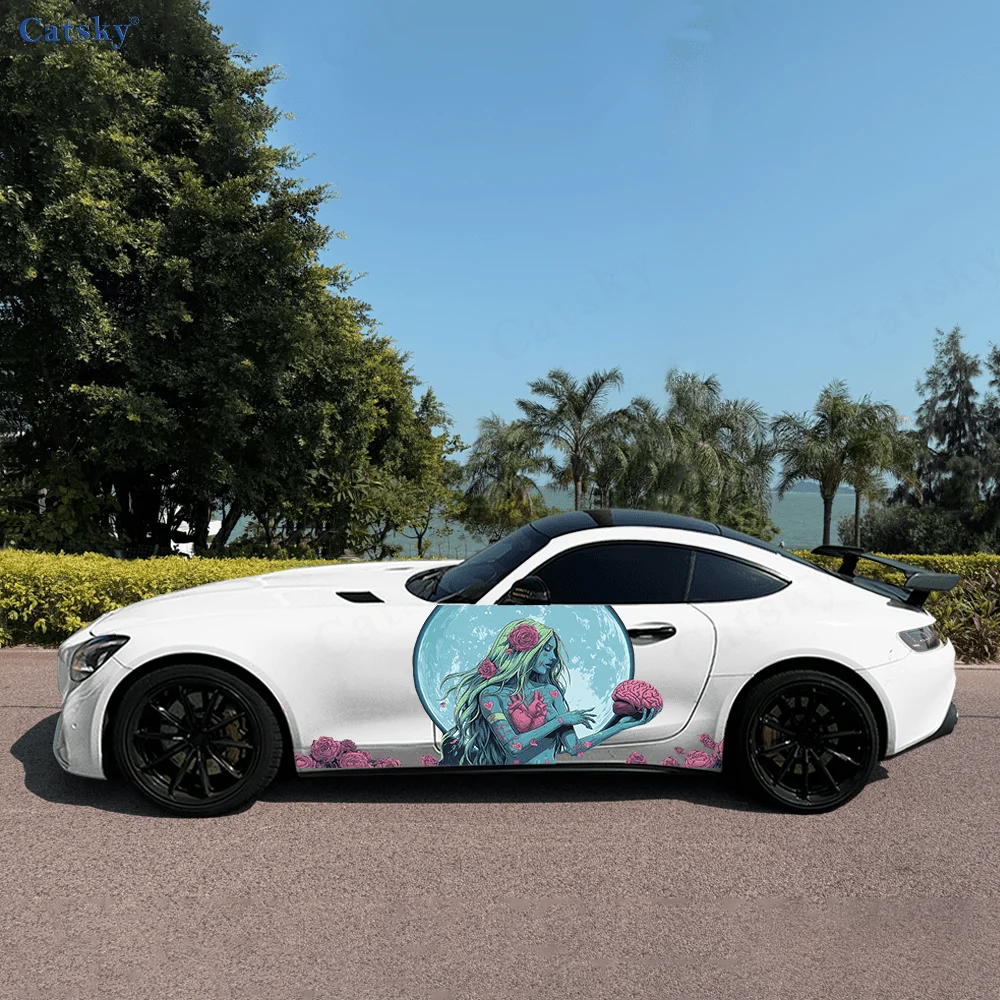 

Blue Mermaid Hold Rose Brain Car Vinyl Wraps Decal Self-adhesive PVC Sticker Suitable for Trucks SUV Decor Auto Accessories Gift