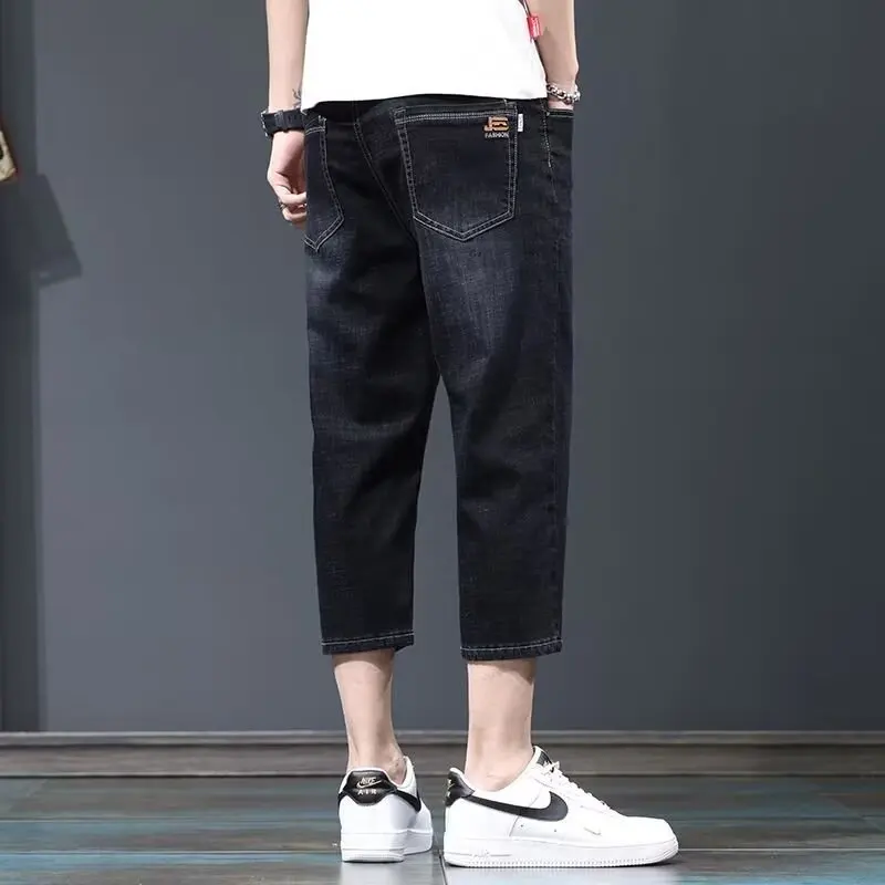 

Летние тонкие молодежные джинсовые шорты-бриджи свободного прямого кроя, модные мужские летние бриджи длиной 7/8 для повседневной носки