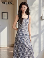 MISHOW French Vintage Dress O Neck Knitted Cardigan Separately Women Sweet Knitted Short Sweater Plaid Camisole Dress MXD43L2012