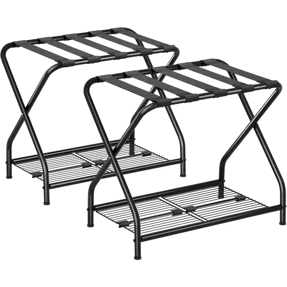 Luggage Rack Pack of 2, Foldable Suitcase Stand with Storage Shelf