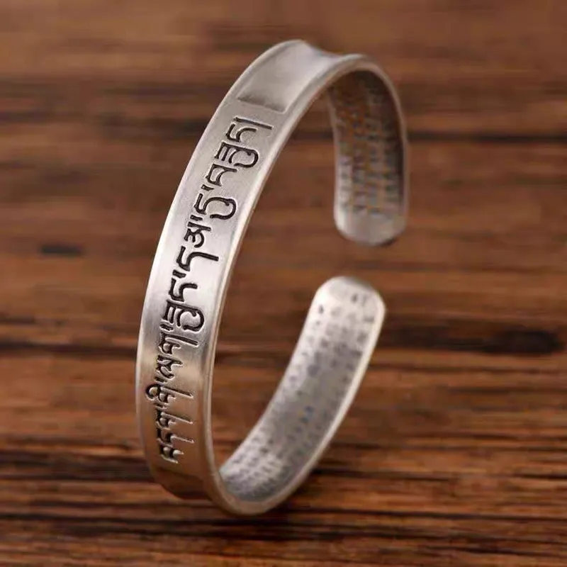 

Premium S999 sterling silver open mouth men's and women's bracelets, vintage Heart Sutra Thai silver couple's bracelets