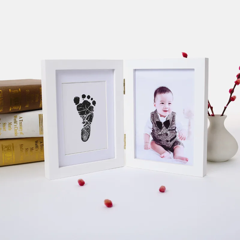 Pasgeboren Rode Zwarte Inkt Hand En Voet Stempels Volle Maan Honderdjarig Verjaardagscadeau Twee Kleuren Fotolijst Diy Baby Groei Souvenir