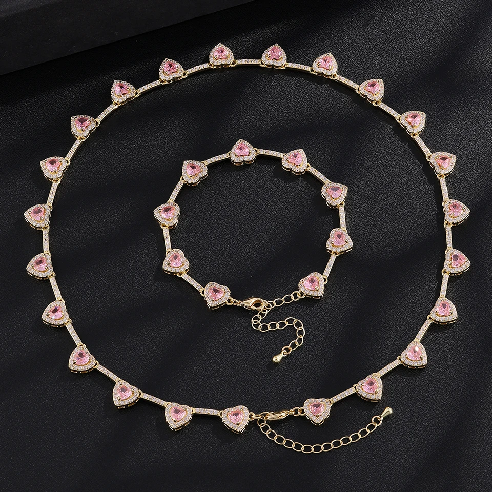 ZAKOL Hip-Hop-Mode-Set mit Regenbogen-Herz-CZ-Tennis-Armband und Halskette, vollständig mit AAA-Kubikzirkonia besetzt, Hip-Hop-Schmuck für Damen – Detail 6