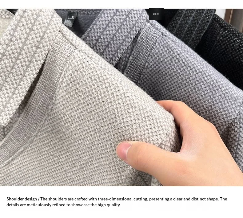 Komfortables Herren-Langarm-Poloshirt, Zweiteiliges Design mit Revers und Knöpfen, Exquisite Stickerei, Verdicktes Fleecefutter, Winter-Freizeit-Oberteil – Detail 9