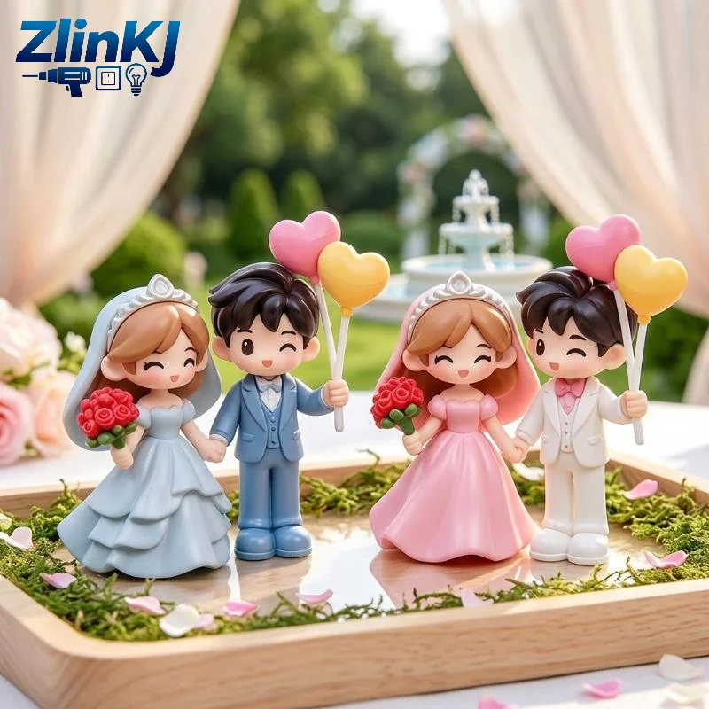 Mini Wedding Couple Figurine, Romantic  Groom Doll Statue, Micro Landscape Ornament, Wedding Cake Topper Decoration
