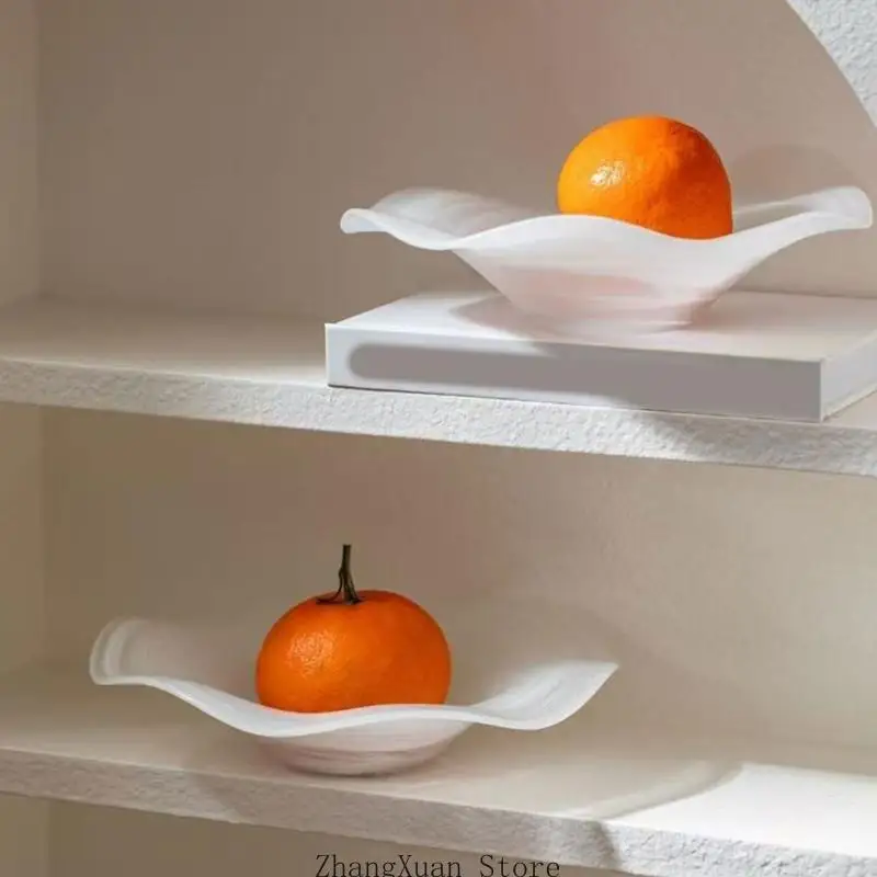 Shallow Fruit Tray with Flowing Glass Border for Dining Table Use Serving Dish 3XUF