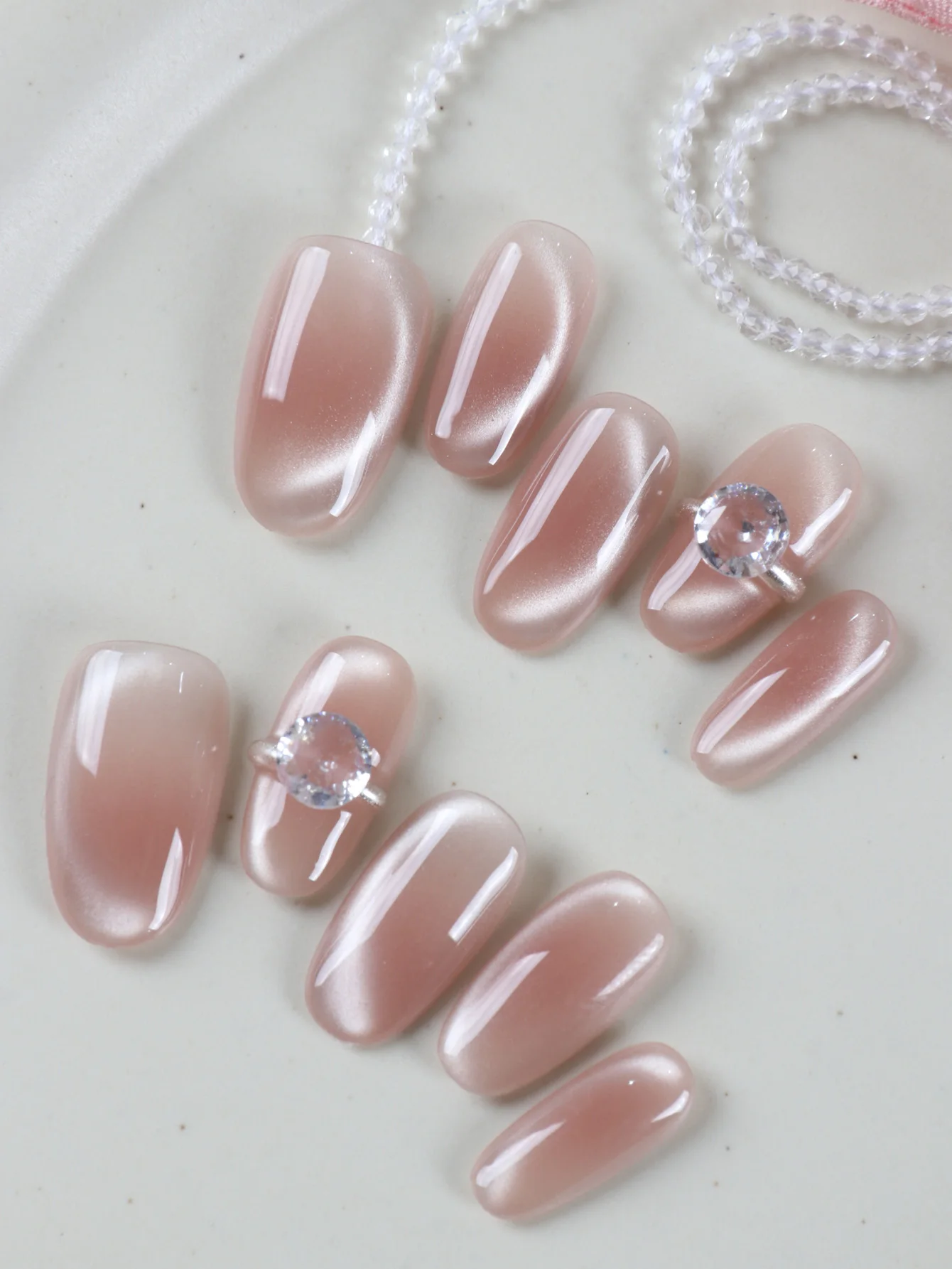 10 Stück Aufklebenägel Rosa Katzenaugen Große Glitzer-Diamanten Künstliche Nägel Inklusive 1 Blatt Klebestreifen & 1 Stück Mini-Feile