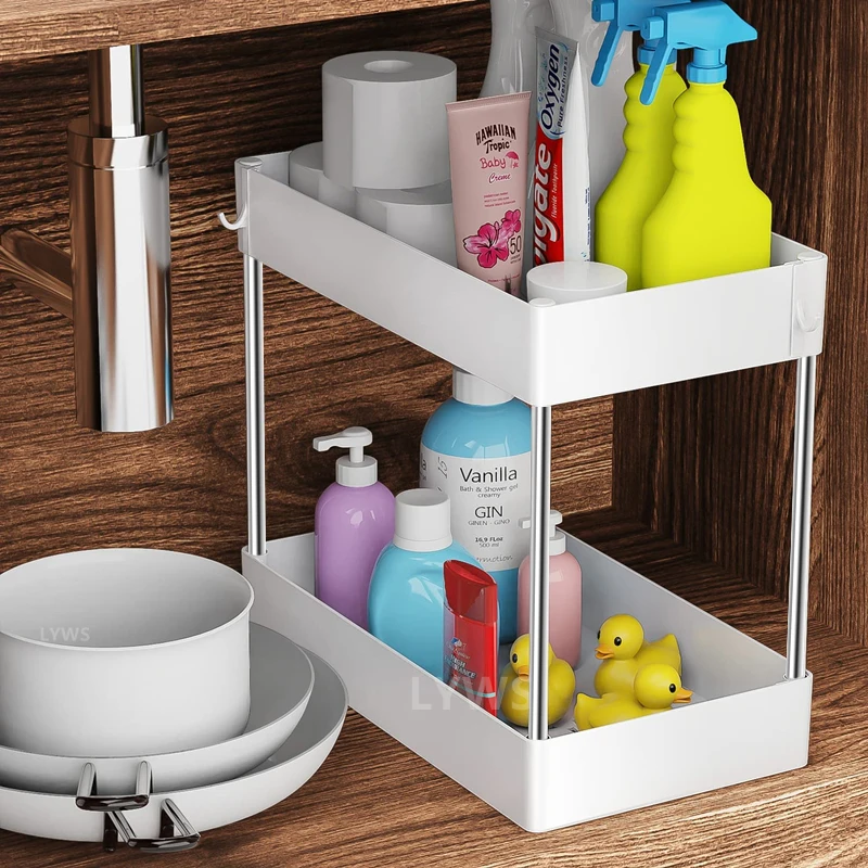 Bathroom Organizer, 2 Tier Drawer, Under Sink Organizers, Bathroom Furniture, Sliding Baskets, Under Storage, Cosmetic Racks