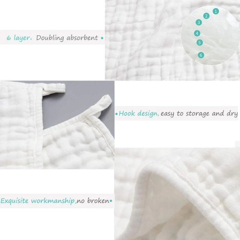 

J15U Muslin Cloths Burp Cloths 6 Pack Large Cotton Hand Washcloths 6 Layers for Extra Absorbent and Soft by Comfy Cubs White
