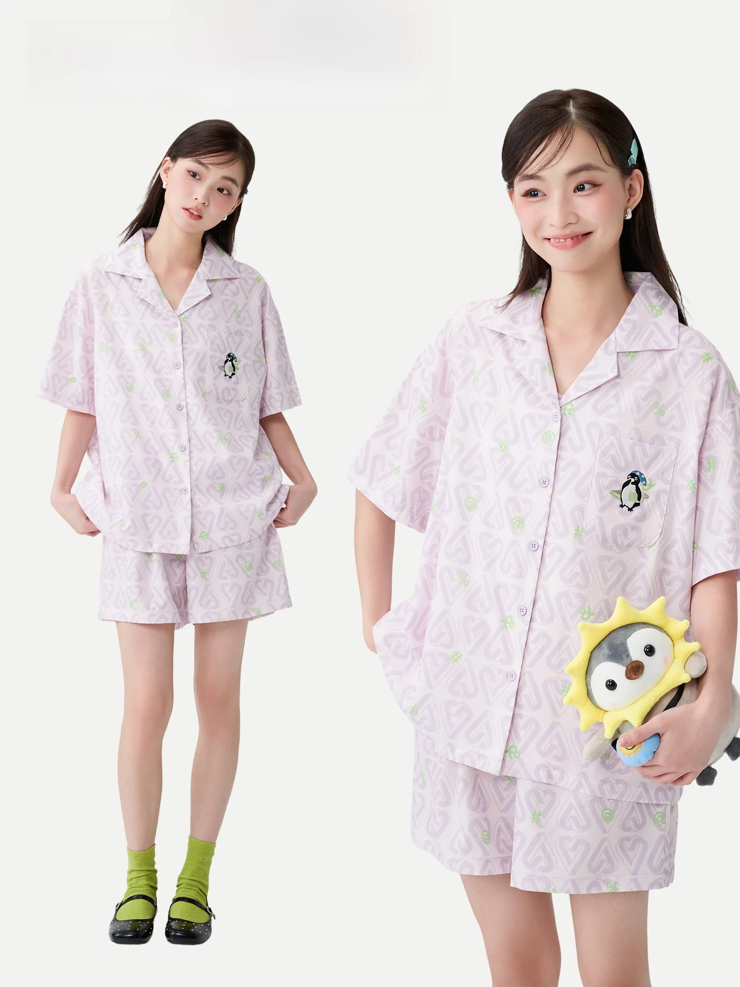 pinkbread-star-hat-penguin-abbigliamento-da-notte-estivo-da-donna-a-maniche-corte-in-cotone-lenzing-abbigliamento-da-casa-indossabile-all'aperto-vestibilita-morbida-e-ampia