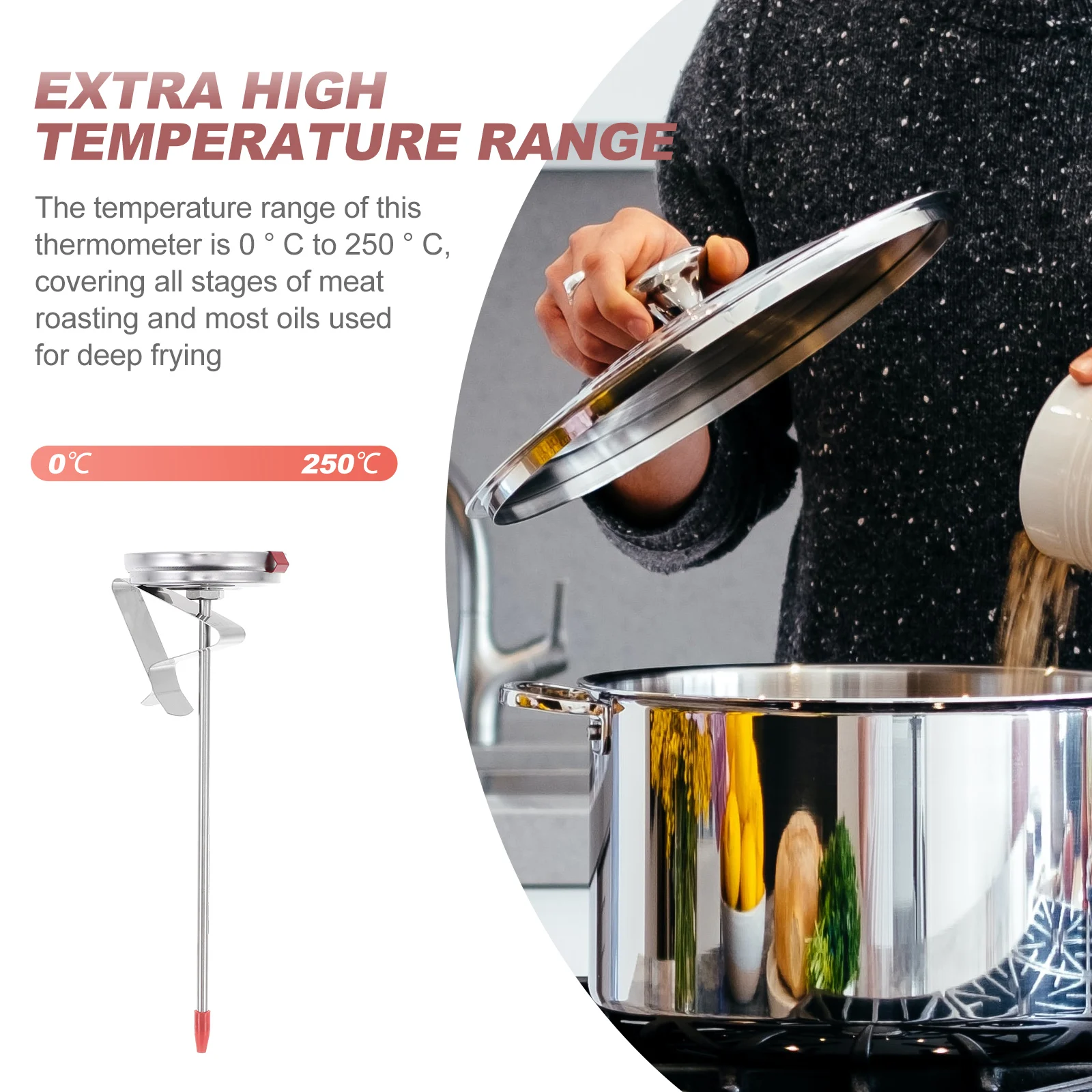 

2 Pcs Oil Thermometer Long-lasting Kitchen Deep Fry Food Probe Stainless Steel Cooking Precise