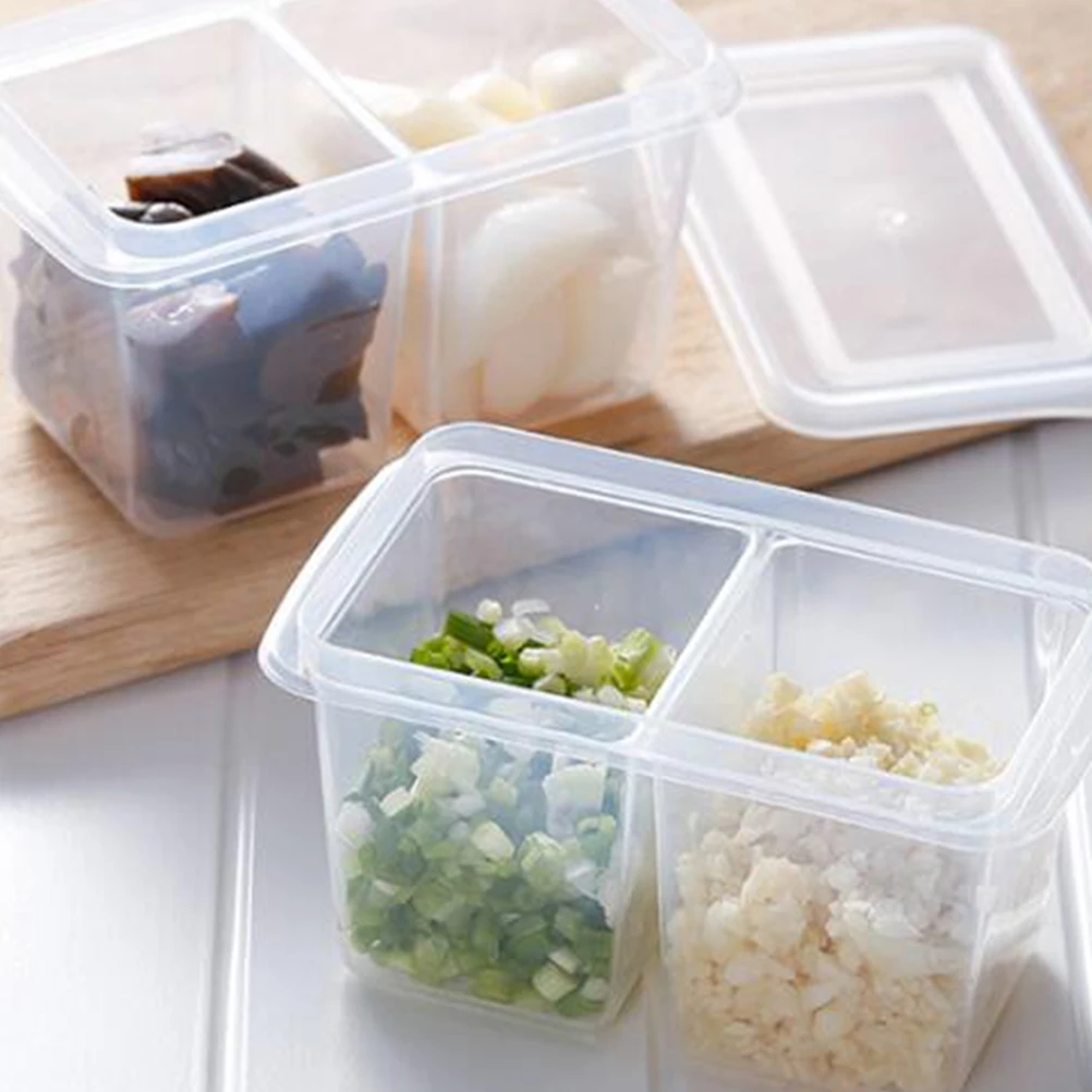 

8 Pcs 2 Grids Onion Ginger Garlic Storage Box Refrigerator with lid Sauce Storage Box Home Kitchen Mini Fruit Lunch Box