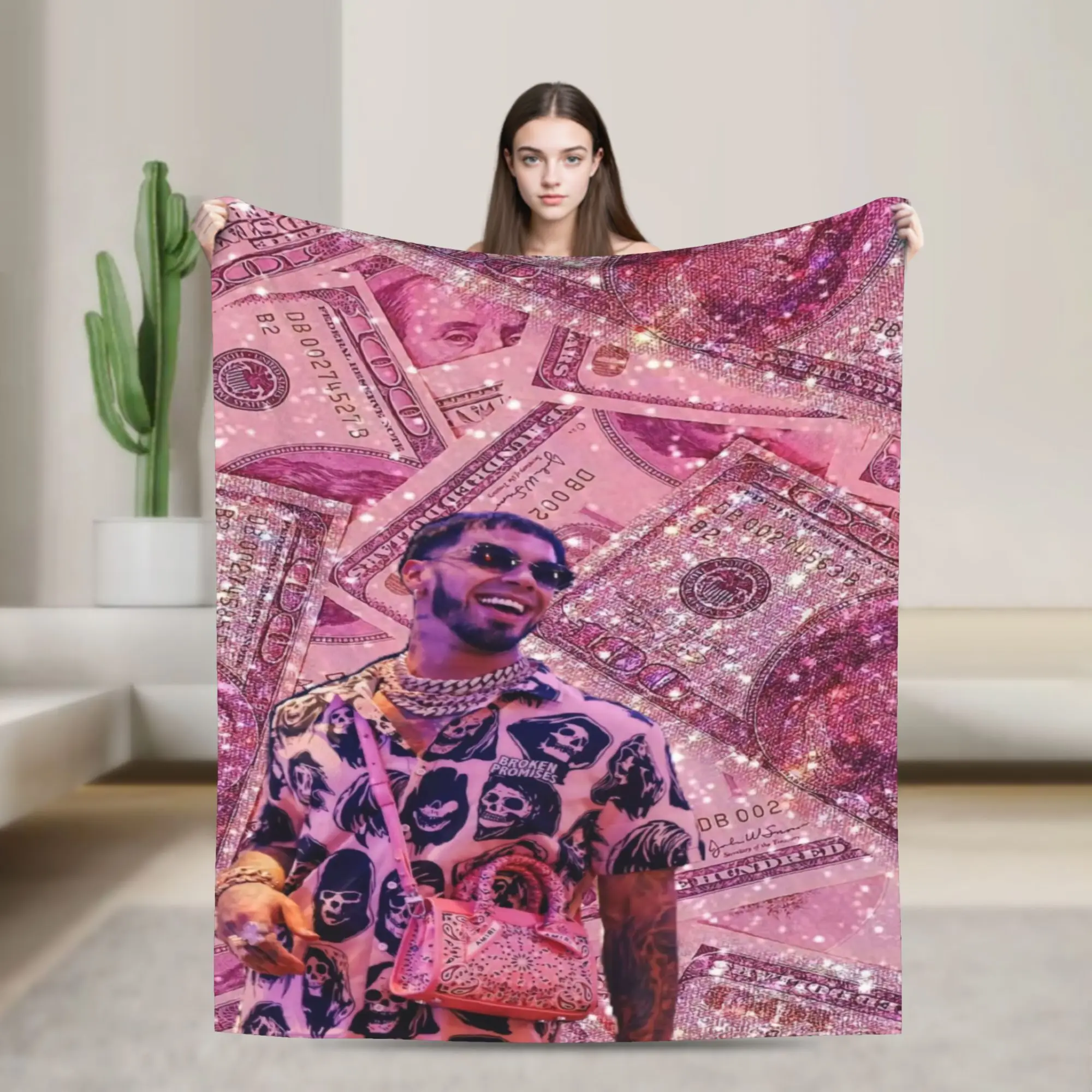 

Anuel AA Rapper Flannel Blankets Super Warm Bedding Throws for Outdoor Picnic Novelty Bedspread Sofa Bed Cover