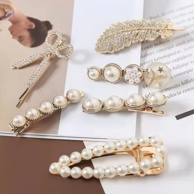 5 Pcs/set Pearl Crystal Acrylic Hair Clips Set for Women Retro Geometric Barrettes Hairpin Girl Hair Accessories Fashion Jewelry