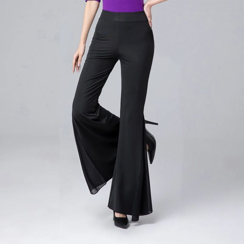 Women Elegant Wide Leg Trousers Elegant Flared Pants Latin Ballroom Belly Dance Pants Practice Pole Dance Performance Costume