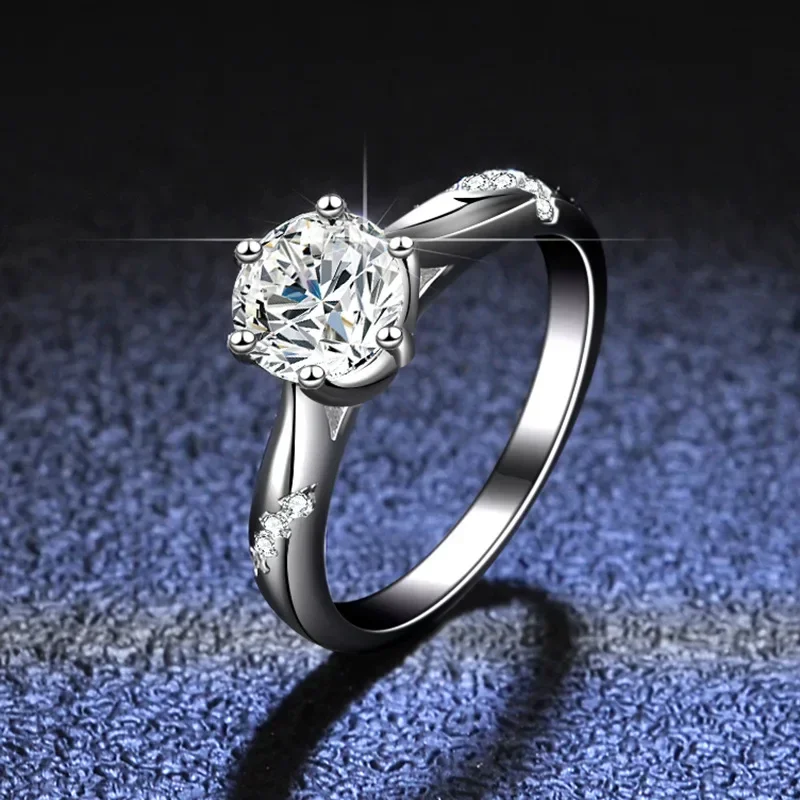 

Luxury Platinum PT950 Moissanite 2CT Diamond Rings, Six - Claw, for Women's Wedding Proposals, Size - Customizable