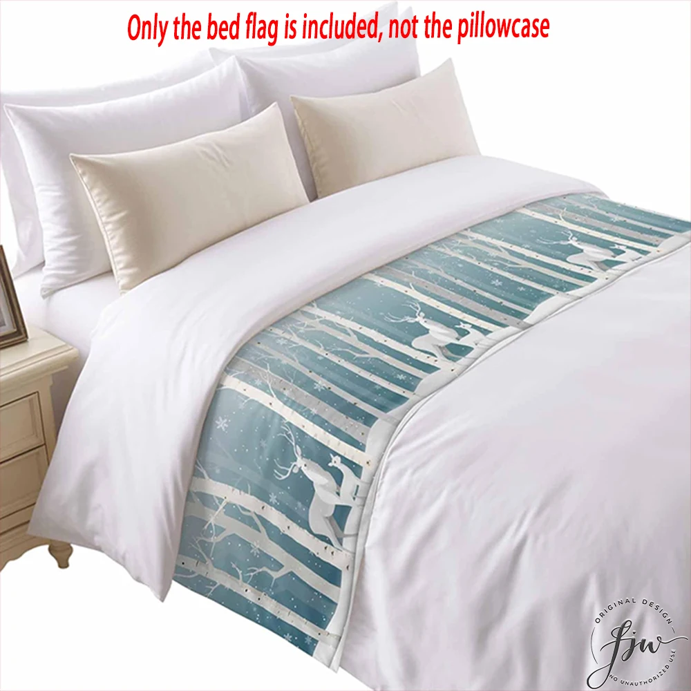 1pc Winter Forest Reindeer Christmas Bed Scarf Bed flag only,Elegant bedroom without pillowcase, gift for people