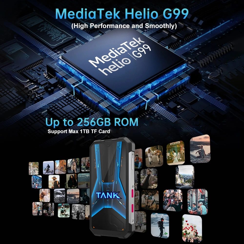 Unihertz Tank Mini teléfono resistente 8GB + 256GB versión de visión nocturna cámara de 100MP 5800mAh 4,3 ''Android13 Helio G99 Octa 4G Smartphone