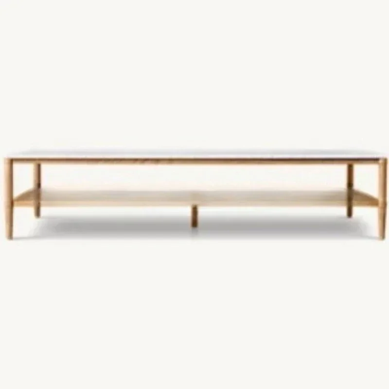American solid wood coffee table marble living room household French retro rectangular storage tea table