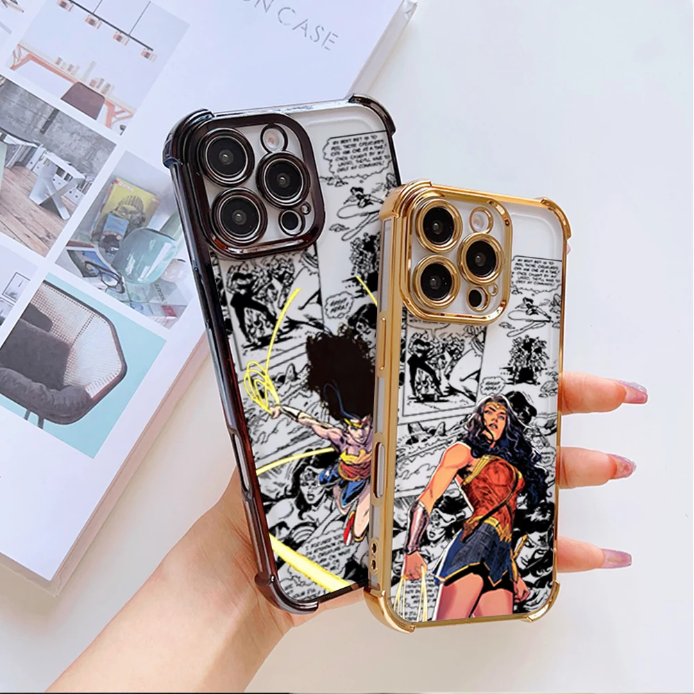 MINISO Wonders woman Phone Case For Samsung S23 S24 S25 A54 A55 ULTRA PLUS FE Electroplate Four Corner Anti-drop Color Cover