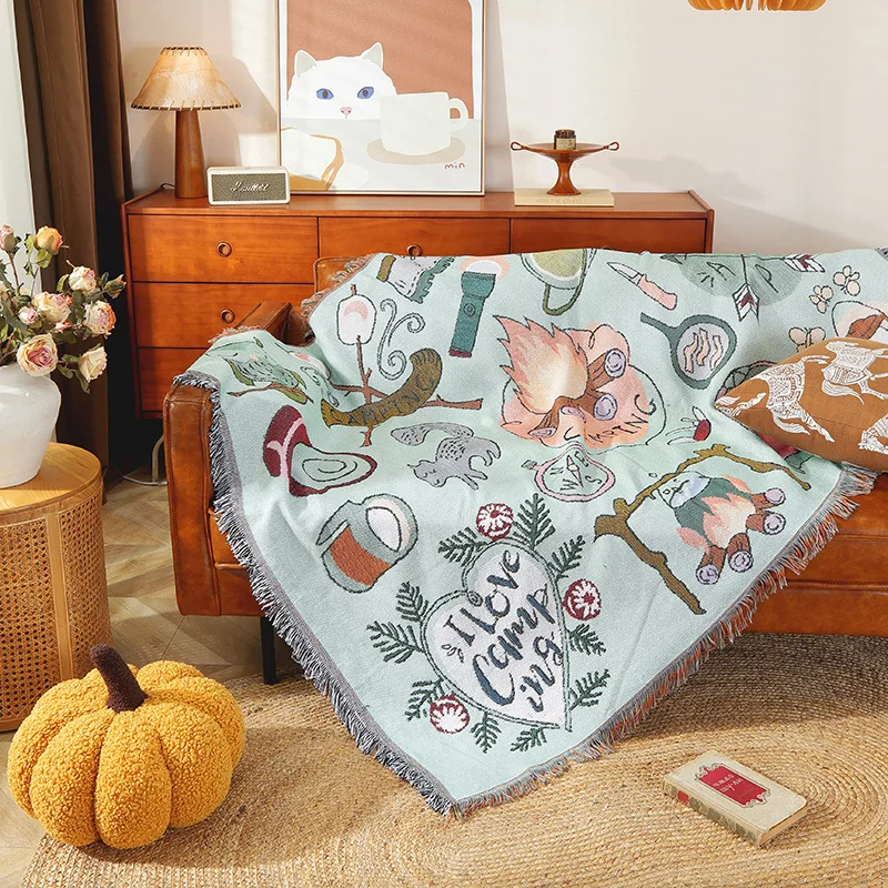 

Outdoor Camping Carpet Artistic Landscape Nap Cover Cloth Towel Blanket Polyester Cotton Knitted Warm All-Season Universal