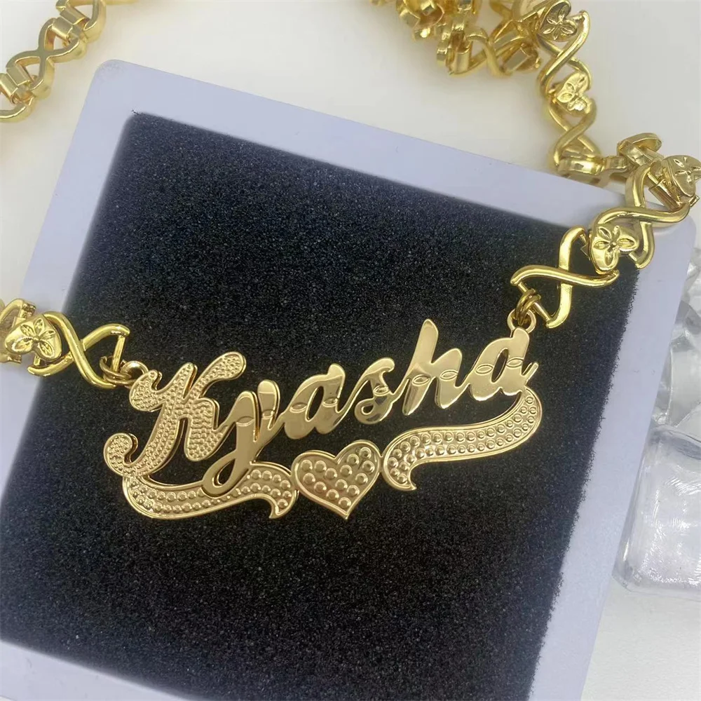 Personalized Name Custom Necklace 3D Handmade Nameplate Necklace XO Love Chain Stainless Steel Necklace for Girls