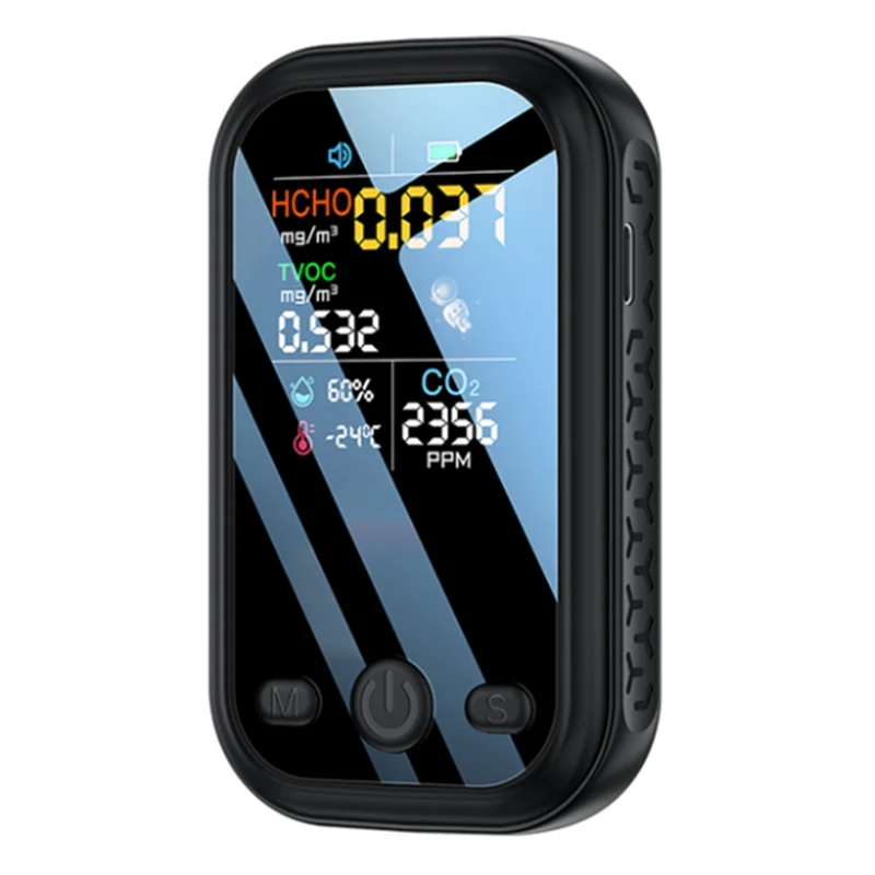 Promotie! 5 In 1 Co 2 Meter Digitale Temperatuur Vochtigheid Tester Co2 Sensor Tac Hcho Co2 Detector Luchtkwaliteit Monitor (Zwart)