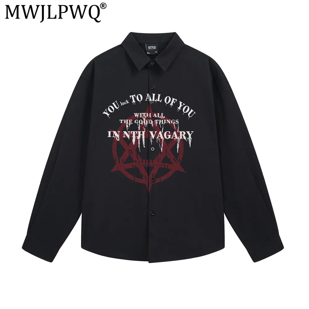 MWJLPWQ Spring Autumn Men's Shirt Unique Graphic Distressed Print Hip-Hop Trendy Loose Casual Lapel Long Sleeve Tops 21074