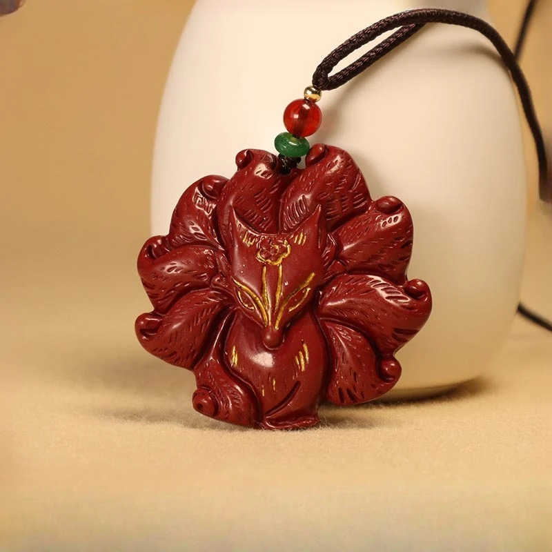 Natural Purple Gold Sand Cinnabar Nine-tailed Fox Pendant Exquisite Versatile Pop Pendant