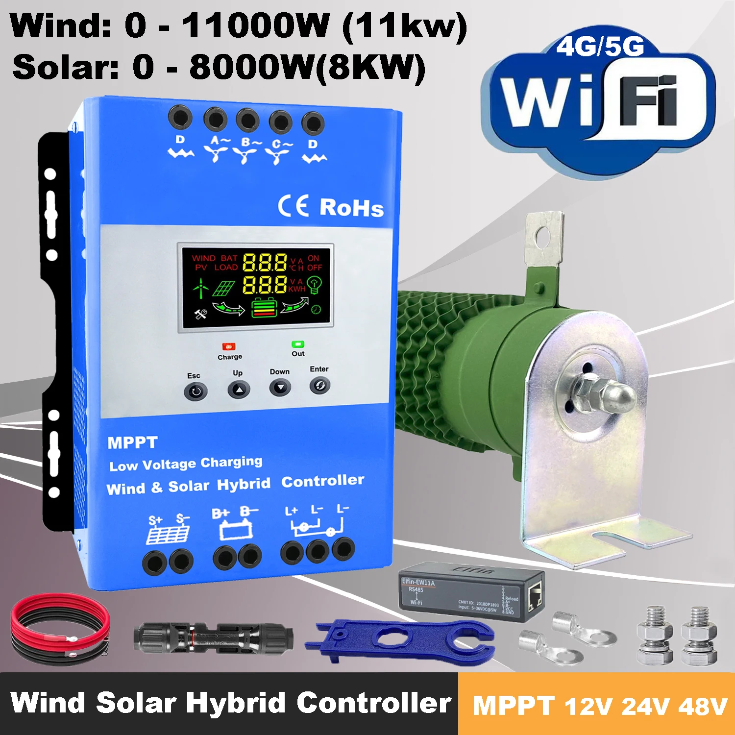 

12V 24V 48V 3000W 5000W 6000W 8000W MPPT Hybrid Wind Solar Charge Controller Regulator WIFI For Home Wind Solar Power System