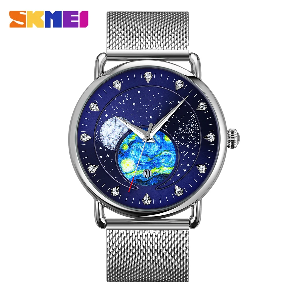 

SKMEI Quartz Watches For Men Fashion Creative Starry Universe Dial Waterproof Watch Male Stainless Steel Wristwatches