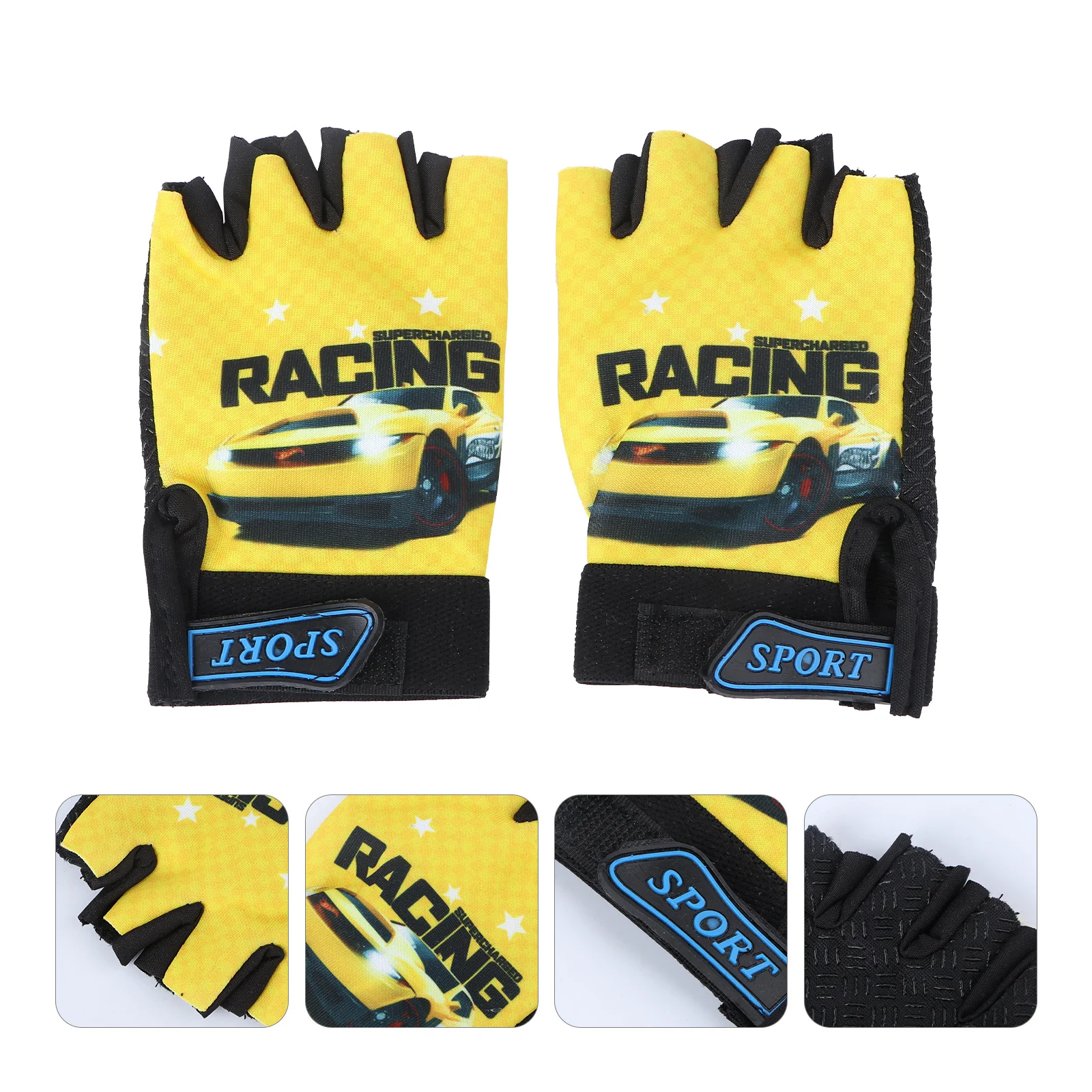 

Детские велосипедные перчатки, желтые, с открытыми пальцами, с рисунком автомобиля, из микрофибры, водонепроницаемые, дышащие, для занятий спортом на открытом воздухе, езды на велосипеде, бега