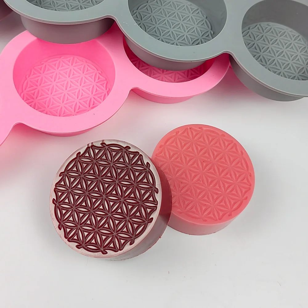 New Four-hole Soap Mold Diy Handmade Moon Cake Solid Silicone Mold Round Handmade Soap Mold Soap Making 3d Silicone Molds