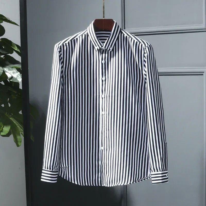 Striped Shirt Korean Popular Clothes MEN FASHION Plain Shirts Men\'s Clothing Long Sleeve Shirt Man Mens Male Luxury Elegant