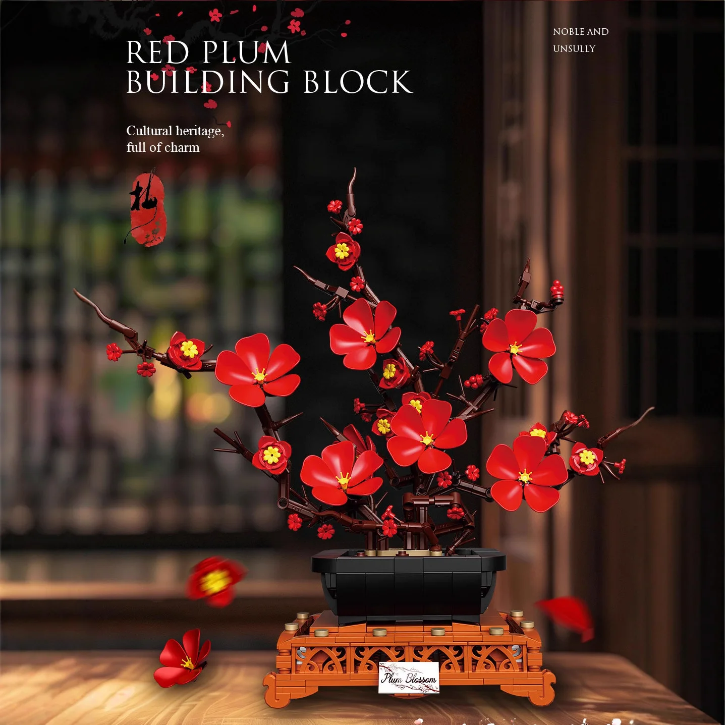 

Plum Blossom Potted Plant Building Blocks Kit DIY Chinese Style Living Room Simulation Bouquet Ornament for Girls Gift 11004