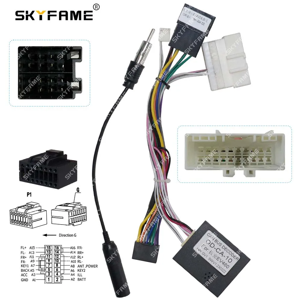 SKYFAME Car 16pin Wiring Harness Adapter Canbus Box Decoder Android Radio Power Cable For Chana Eado EV460 OD-CA-10