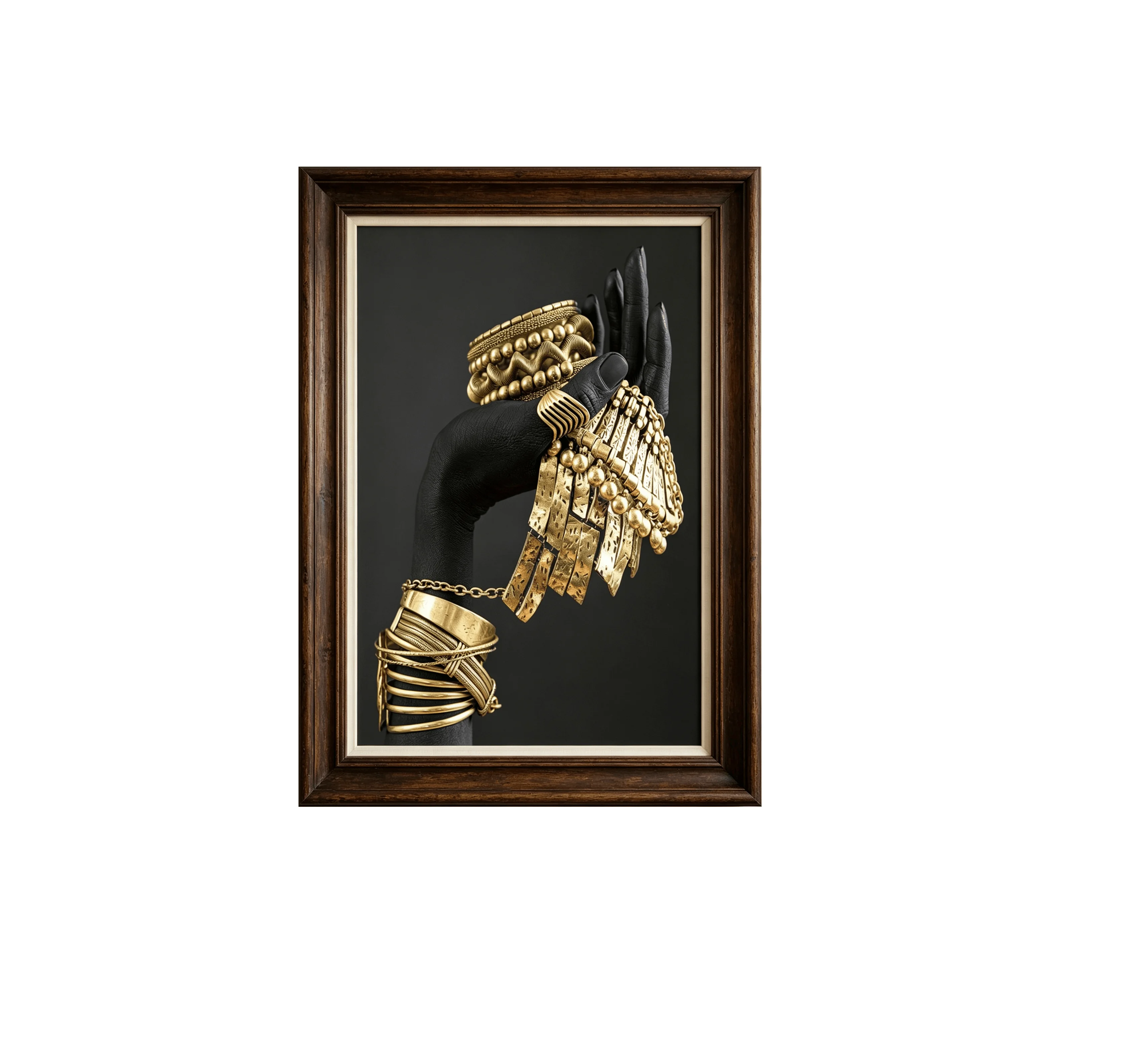 Black Hand With Vintage Gold Ethnic Jewelry Canvas Wall Art Modern Luxury Poster Folded Art Print Home Decor