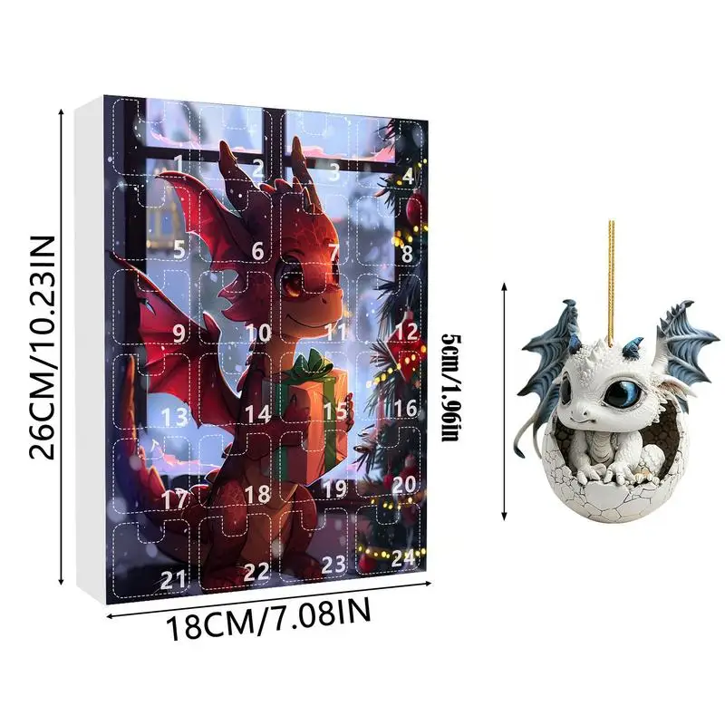 Christmas Dinosaurs Advent Calendar Gift Box 2D Flat Acrylic Christmas Pendants Set 24 Day Christmas Countdown Calendar Box