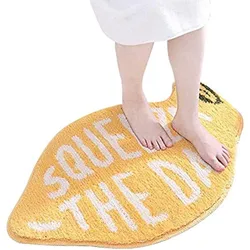 Inyahome Lemon Shape Bath Mats Decor Door Mat Bathroom Area Rug Peachy Soft & Absorbent Plush Carpet for Bedroom Toilet Non-Slip