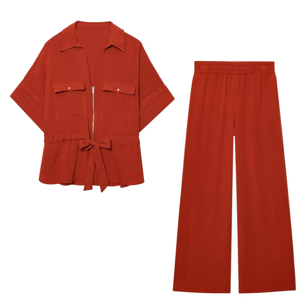 Women's Vertical Shirt Pants Collar Belt Decoration Spring/Summer New Product Casual Women's Wear