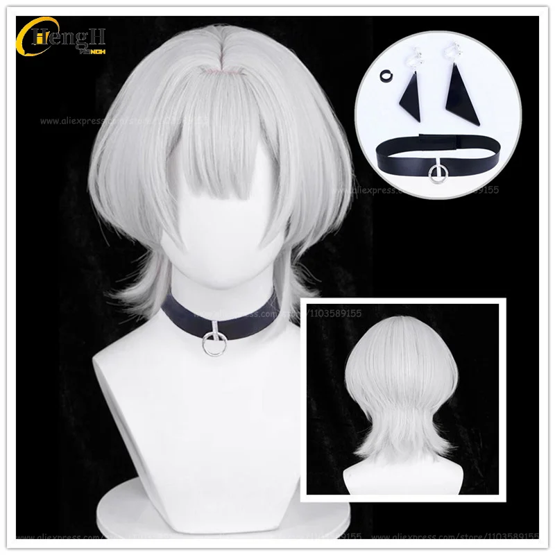 

In Stock Anime Rana Kaname Synthetic Hair Unisex 35cm Silver White Cosplay Anime Wig Heat Resistant Hair Halloween Wigs +Wig Cap