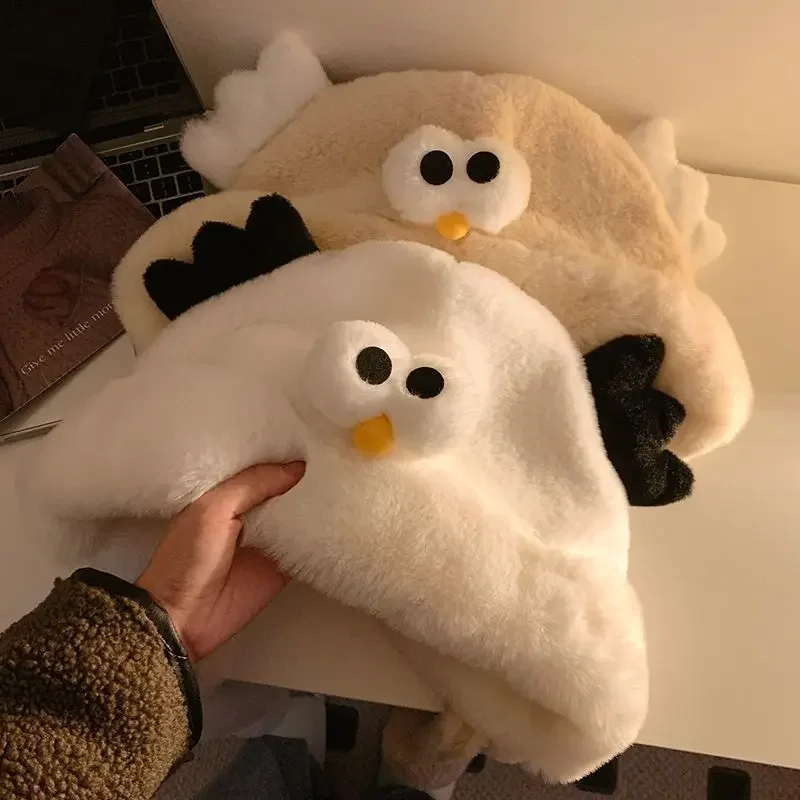Nova moda bonito estereoscópico olhos criativo frango brinquedo de pelúcia chapéu inverno quente chapéu de pelúcia web vermelho chapéu de pelúcia presente pintinho feio