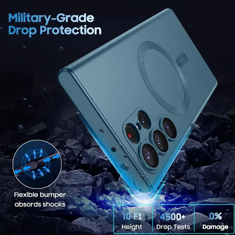 Luxe Matte Magsafe Case Voor Samsung Galaxy S24 Ultra S22 S23 FE S21 Plus Bumper Shockproof Soft Cover Camera Lens protector