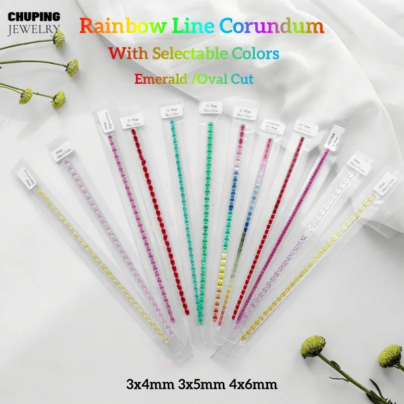 

Emerald Or Oval Cut Lab Grown Rainbow Line Corundum Loose Gemstone 3x4mm 3x5mm 4x6mm Sizes Selectable Colors For Jewelry Making