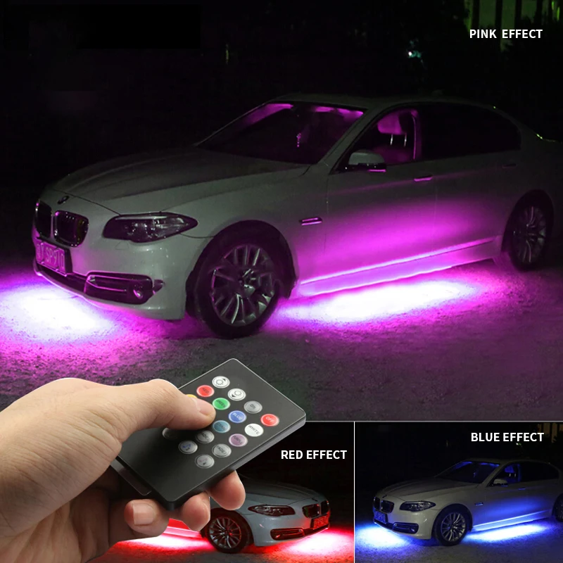

4x Car Chassis Decorative Waterproof LED Ambient Strip Lights Car Underglow Atmosphere RGB Lamp Bar Truck Side Light Accessories