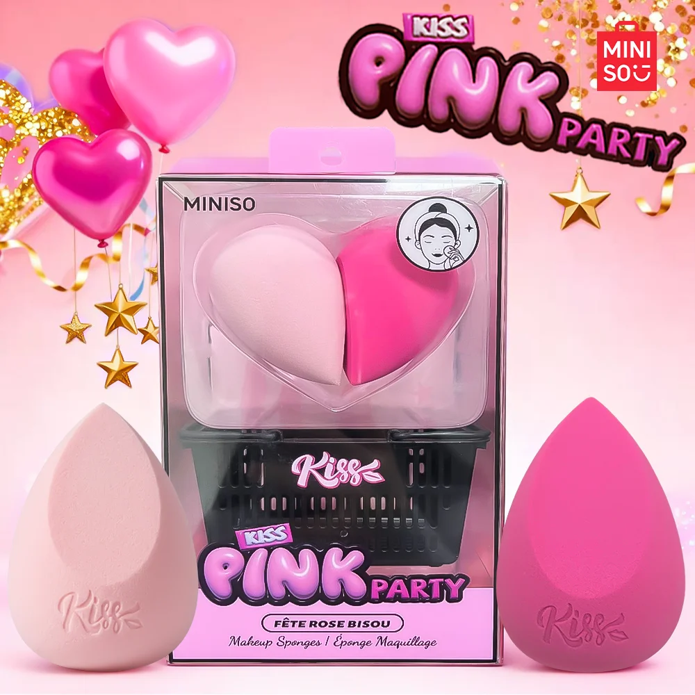 Paquete de 2 combinaciones de huevos de belleza MINIISO Pink Party Series: viene con cesta de almacenamiento para un fácil almacenamiento, uso húmedo y seco