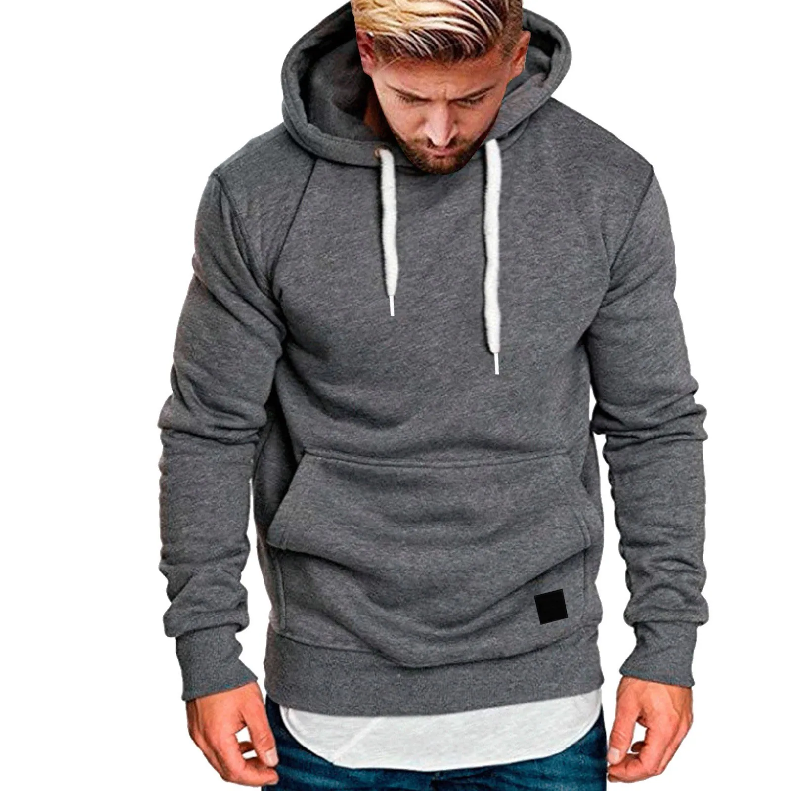 

Men Solid Color Hoodies Loose Pockets Drawstring Sweatshirts Outdoor Sports Tracksuits Hooded Tops Minimalism Pullovers Sudadera