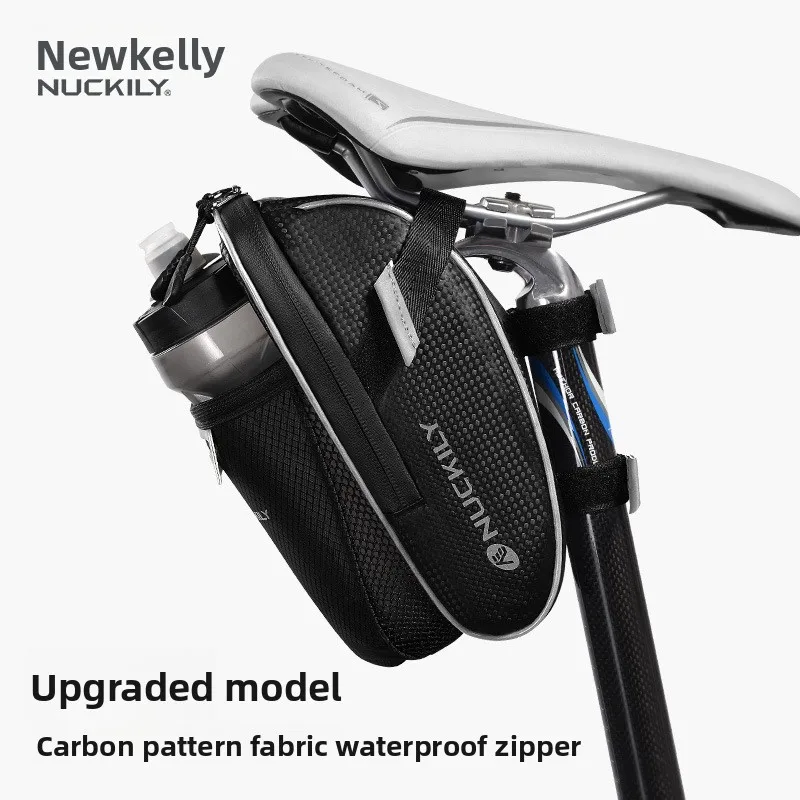 

NUCKILY Bicycle Saddle Bag Waterproof Cycling Seat Bag with Water Bottle Holder Reflective Strip Taillight Mount for Road MTB Bi