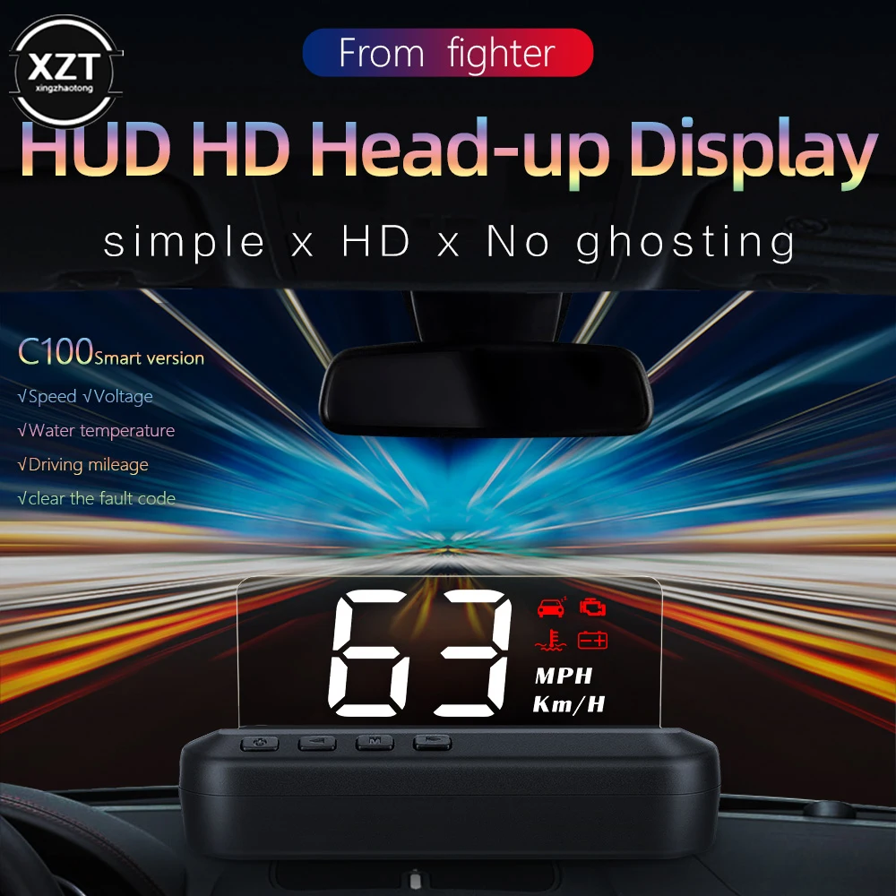 C100 OBD2 HUD Head Up Display Car Speedometer Fuel Consumption EOBD Projector Driving On-board Computer Auto Accessories Styling